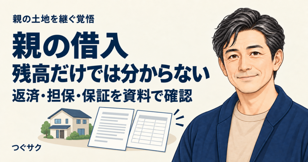 親の借入の返済・担保・保証を確認するための、契約書・返済予定表・家のイラスト