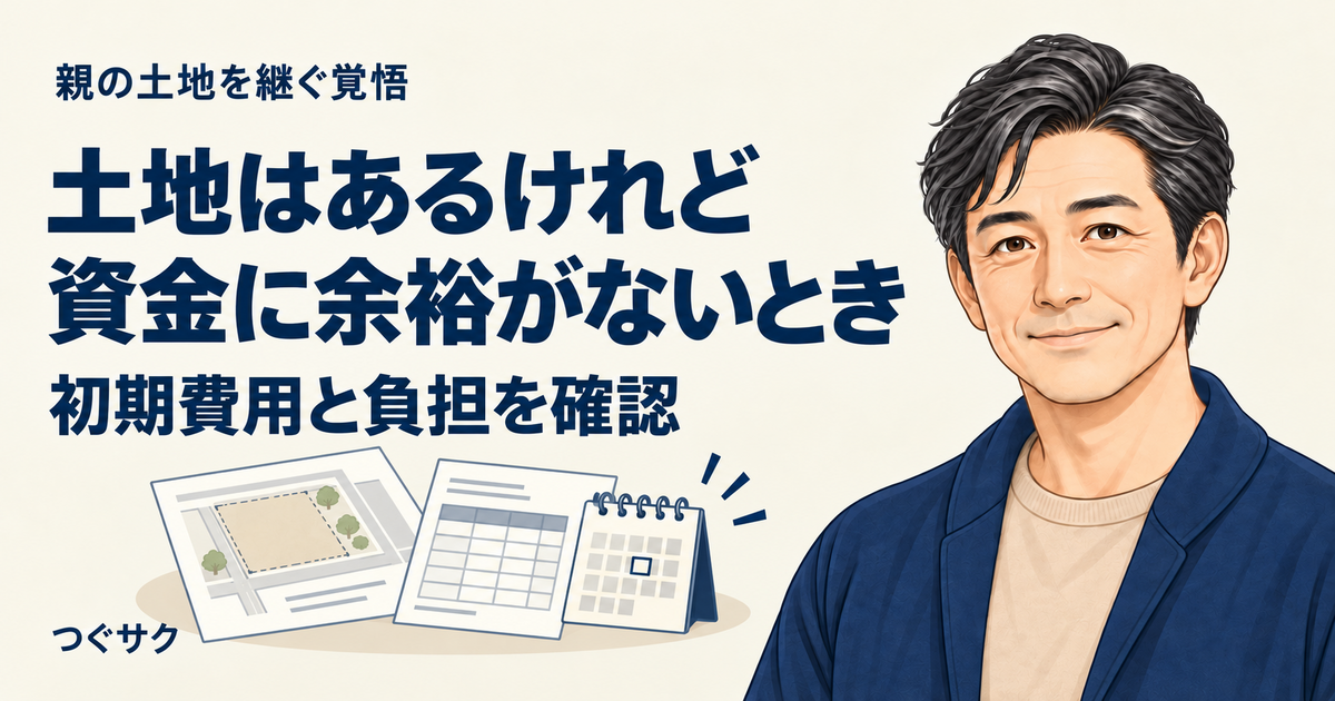 土地活用の初期費用と負担を確認するための、土地図・費用確認表・カレンダーのイラスト