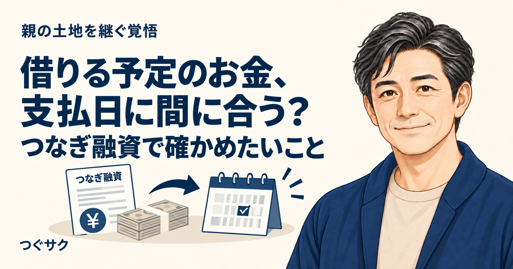 借りる予定のお金、支払日に間に合う？つなぎ融資で確かめたいこと。支払日と入金日を確認する記事のアイキャッチ。